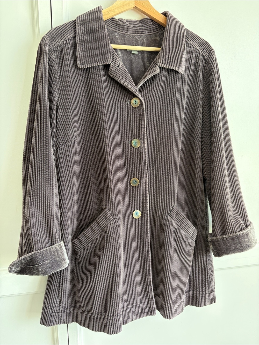VTG J.Jill Lavender Corduroy Jacket. Lg. Boho Renaissance. Velvet trim